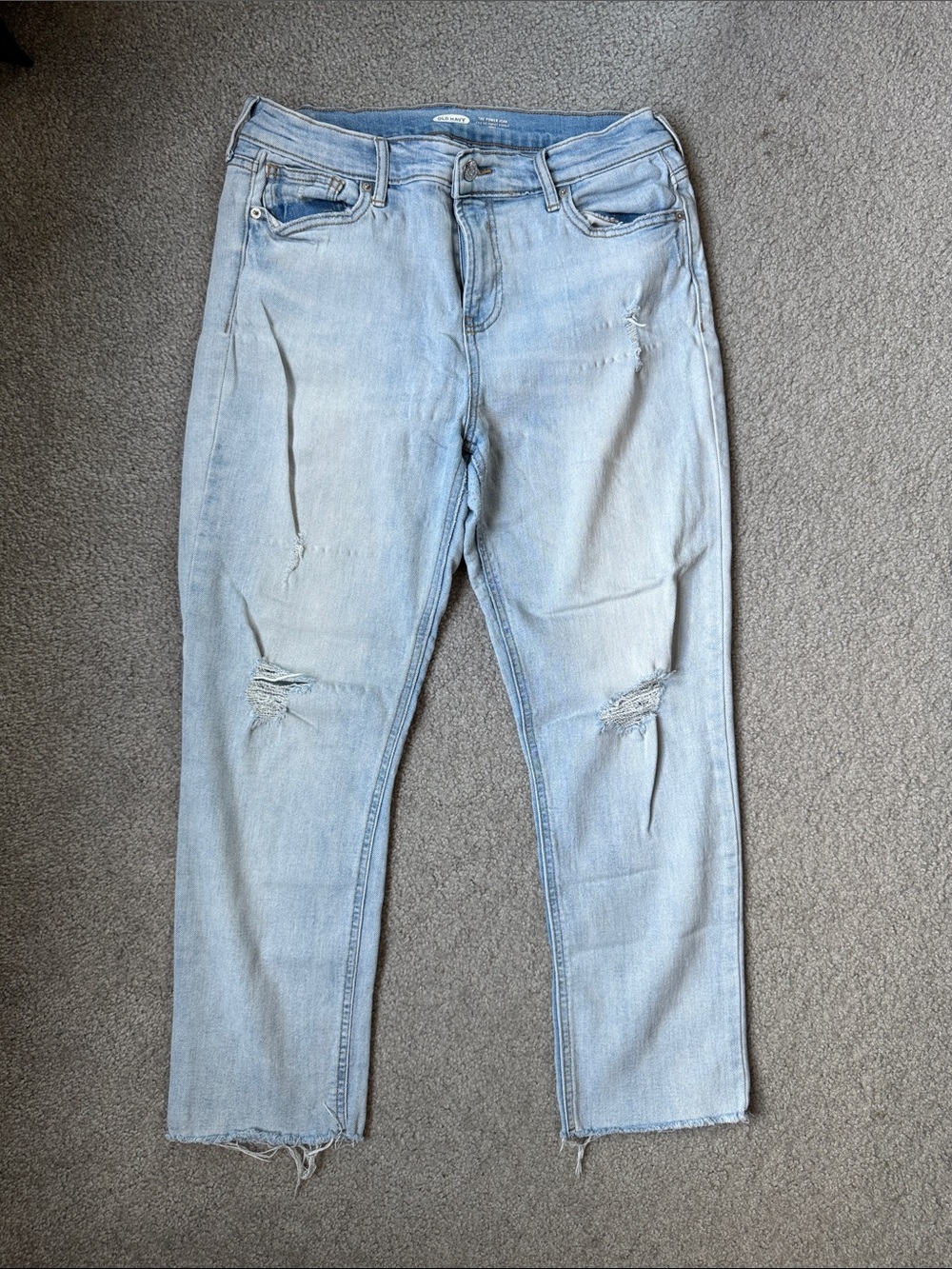 Old Navy The Power Jean Perfect Straight Ankle Ripped Light Wash Raw hem